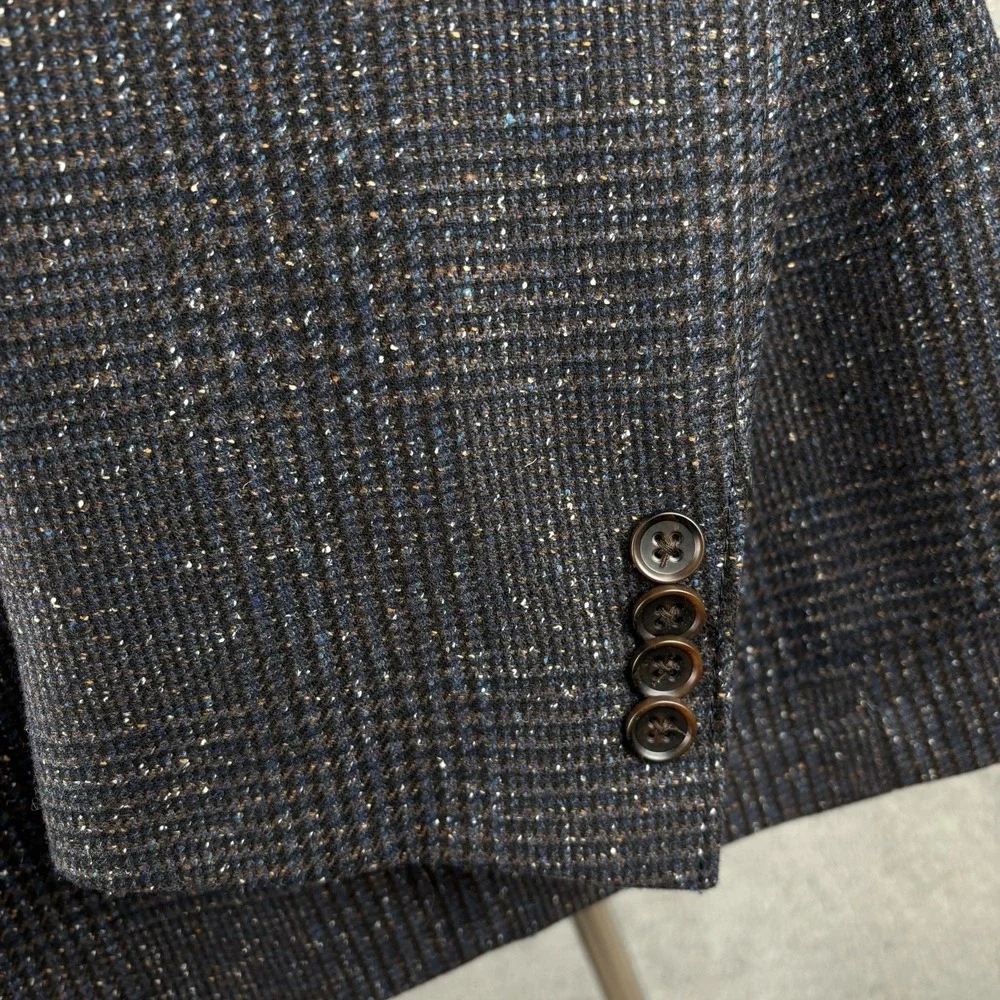 Mens‎ Blazer Sport Coat 48R Charcoal Glen Plaid Speckled Tweed Fleck Silk Wool